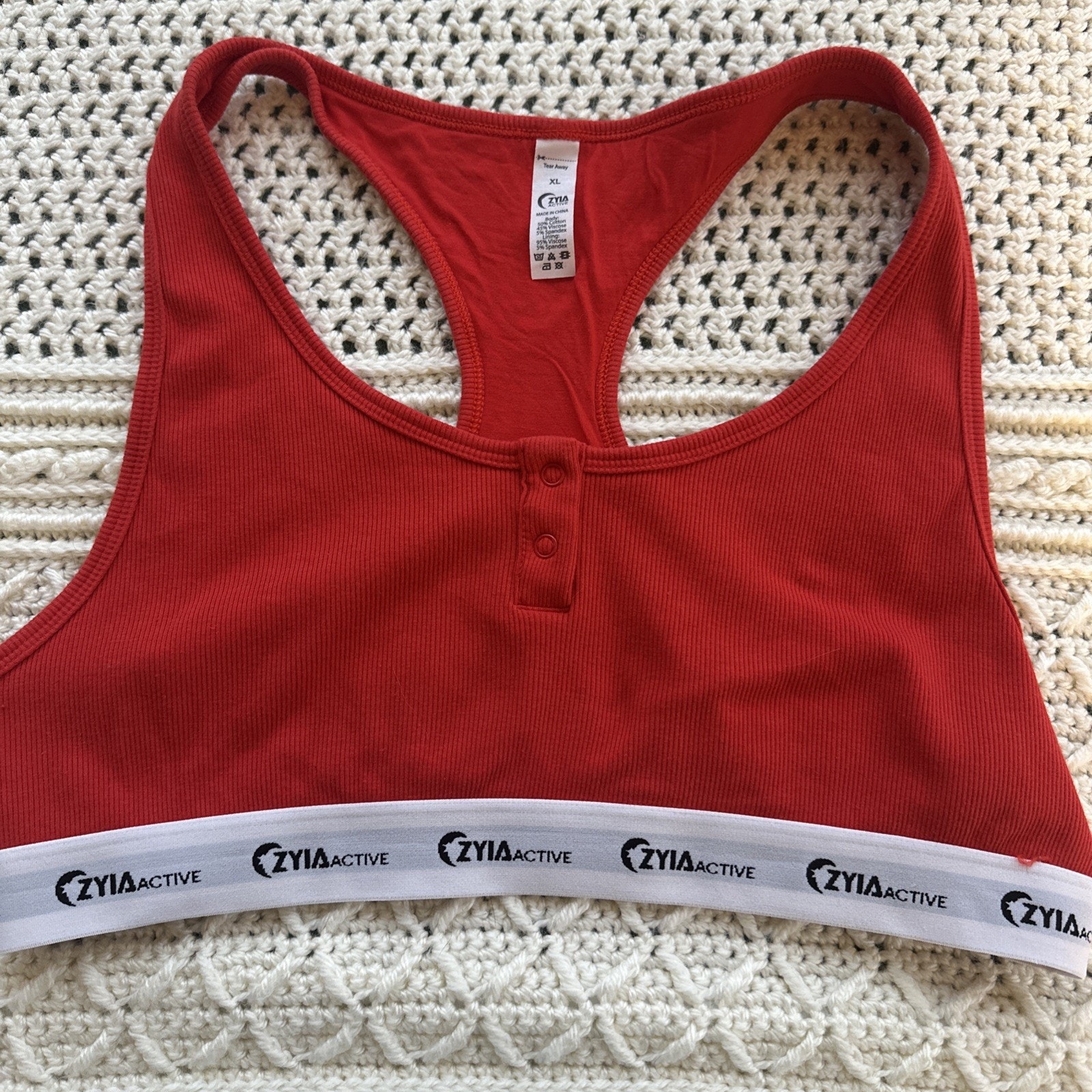 Zyia Women's Sports Bra Racerback Red Sz Xl Stretch Tshirt Material Front Snaps